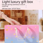 pink and white winter scarf gift box set for women (earmuffs, gloves, and scarf 3 piece set) soft warm scarf with luxury gift packaging birthday present for girlfriend wife daughter Pink and blue luxury gift box with stars
