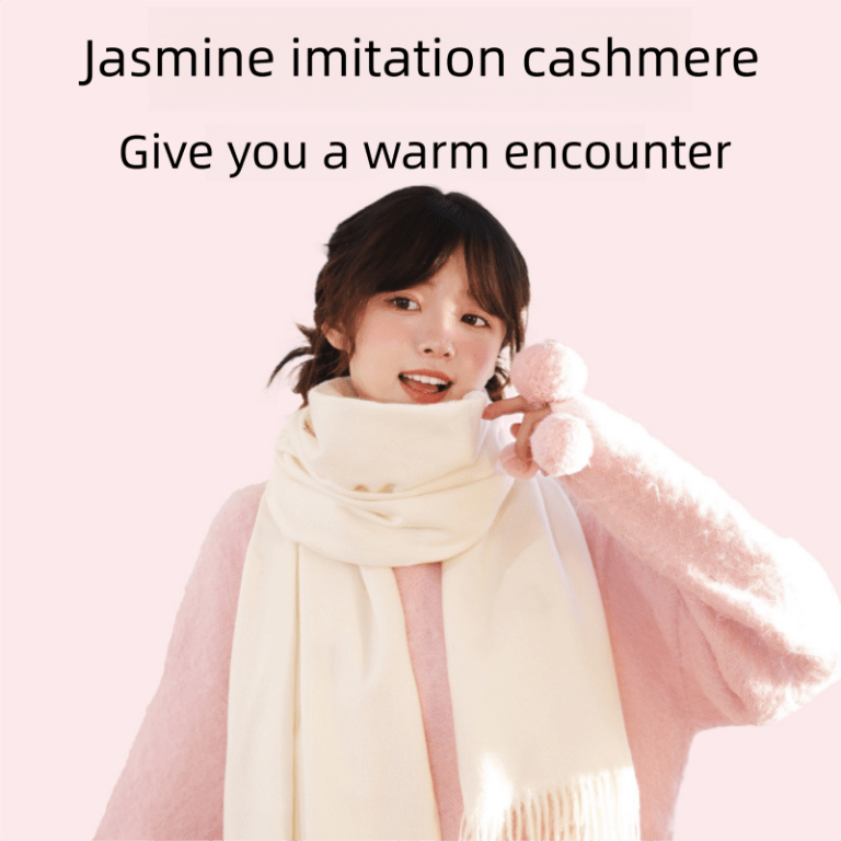pink and white winter scarf gift box set for women (earmuffs, gloves, and scarf 3 piece set) soft warm scarf with luxury gift packaging birthday present for girlfriend wife daughter Woman wearing cream cashmere scarf and pink sweater