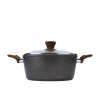 Speckled grey cooking pot with lid and wooden handles