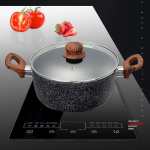 Speckled cooking pot on induction cooktop