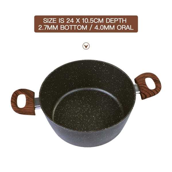 Speckled nonstick cooking pot with wood-look handles