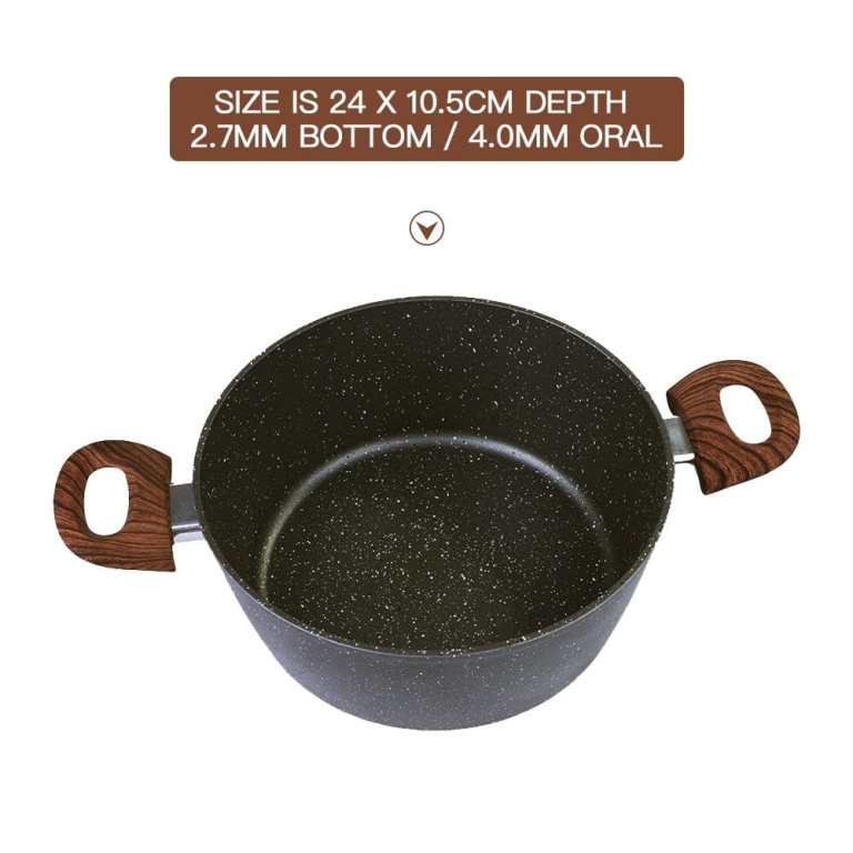 Speckled nonstick cooking pot with wood-look handles