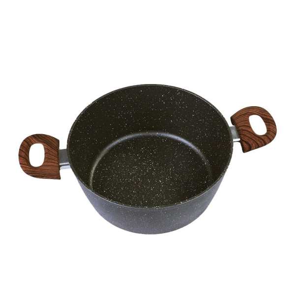 Speckled nonstick cooking pot with wood-look handles