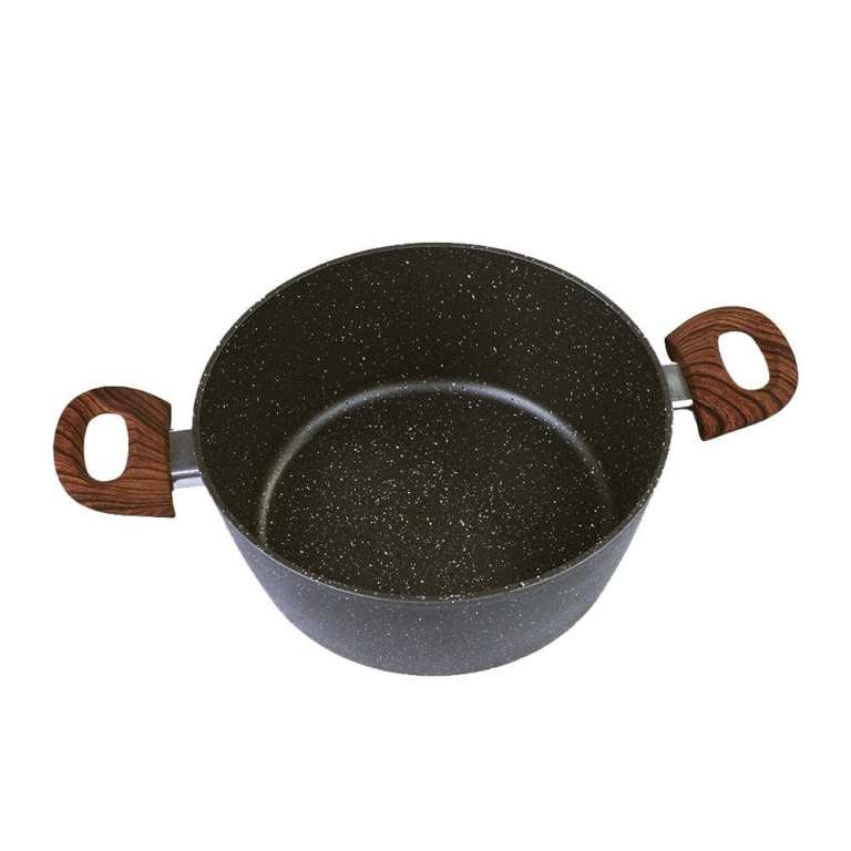 Speckled nonstick cooking pot with wood-look handles
