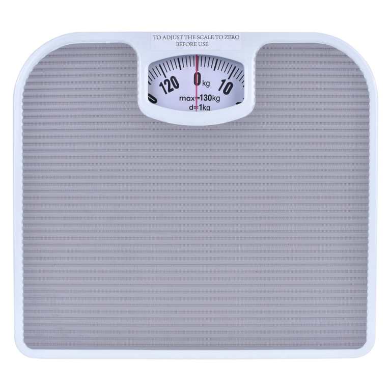 White analogue bathroom scale with dial display