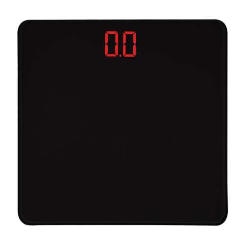 Black digital bathroom scale showing 0.0
