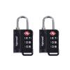 Two black TSA combination padlocks on white background