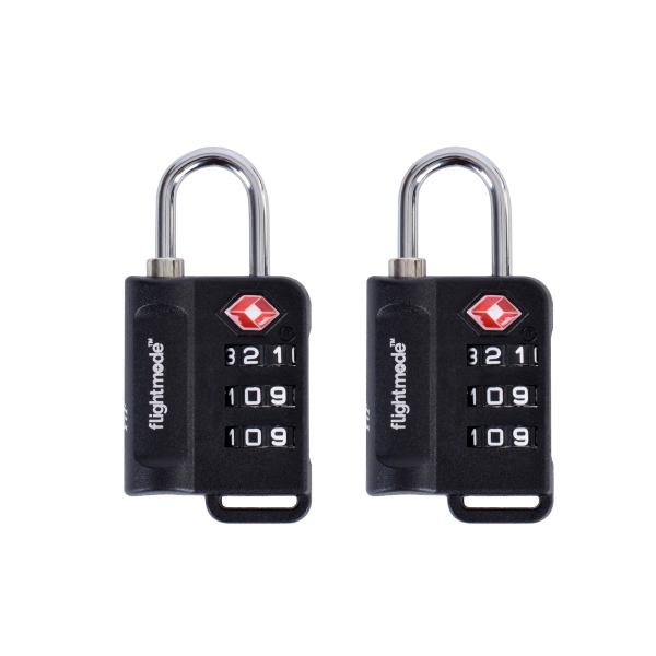 Two black TSA combination padlocks on white background