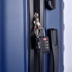Close-up of suitcase with TSA combination padlock