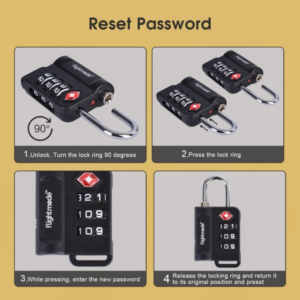 Steps to reset a TSA combination padlock