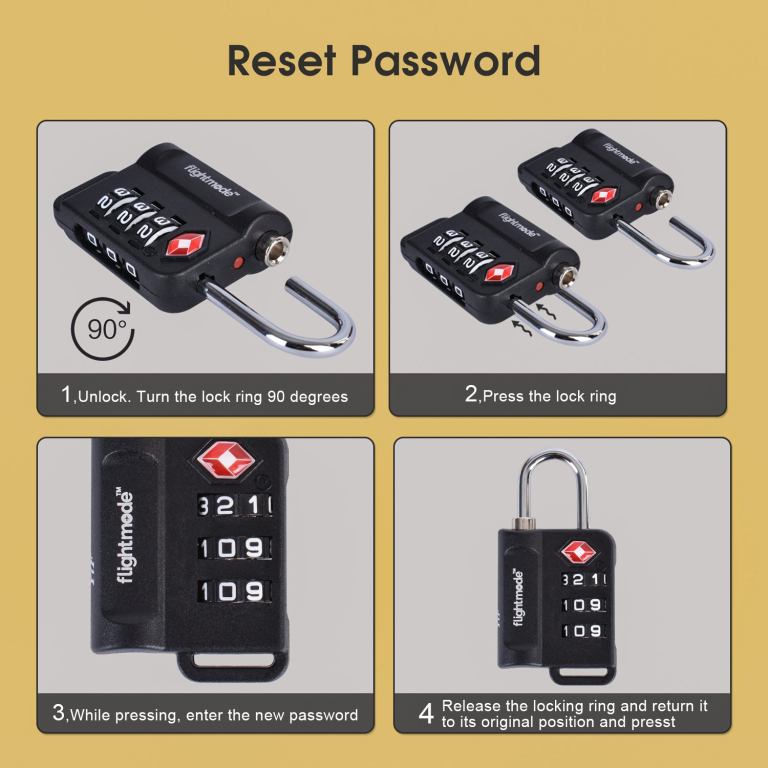 Steps to reset a TSA combination padlock