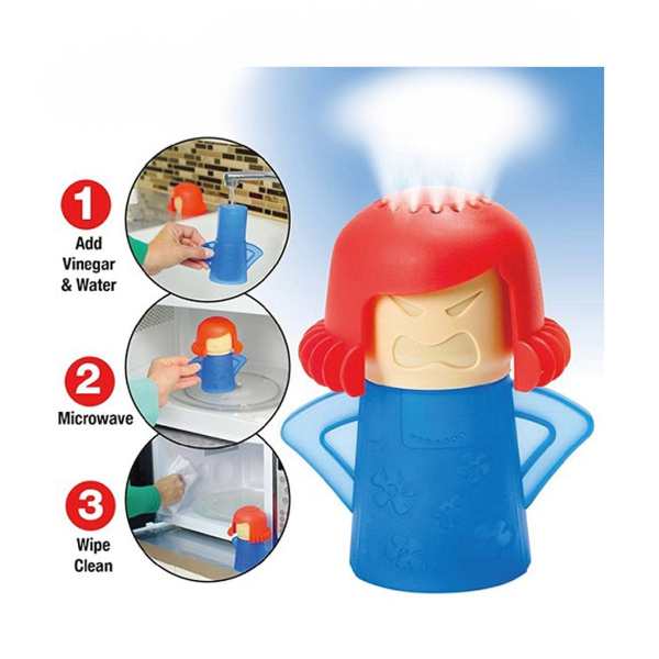 3 pcs mad mama microwave cleaner – bpa free steam cleaning (assorted colors) Angry Mama microwave cleaner releasing steam