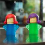 3 pcs mad mama microwave cleaner – bpa free steam cleaning (assorted colors) Two colourful angry toy figures on table