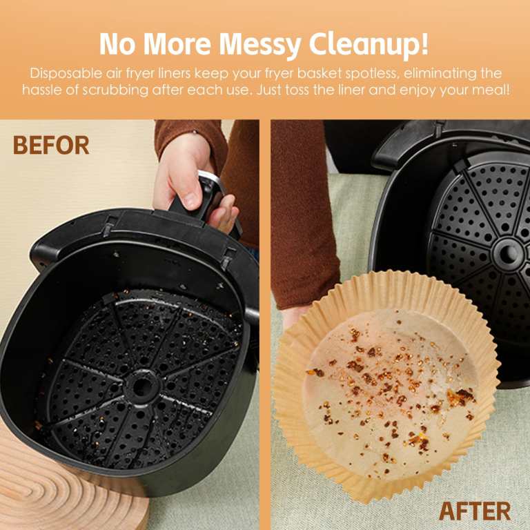 Air fryer basket before and after liner use