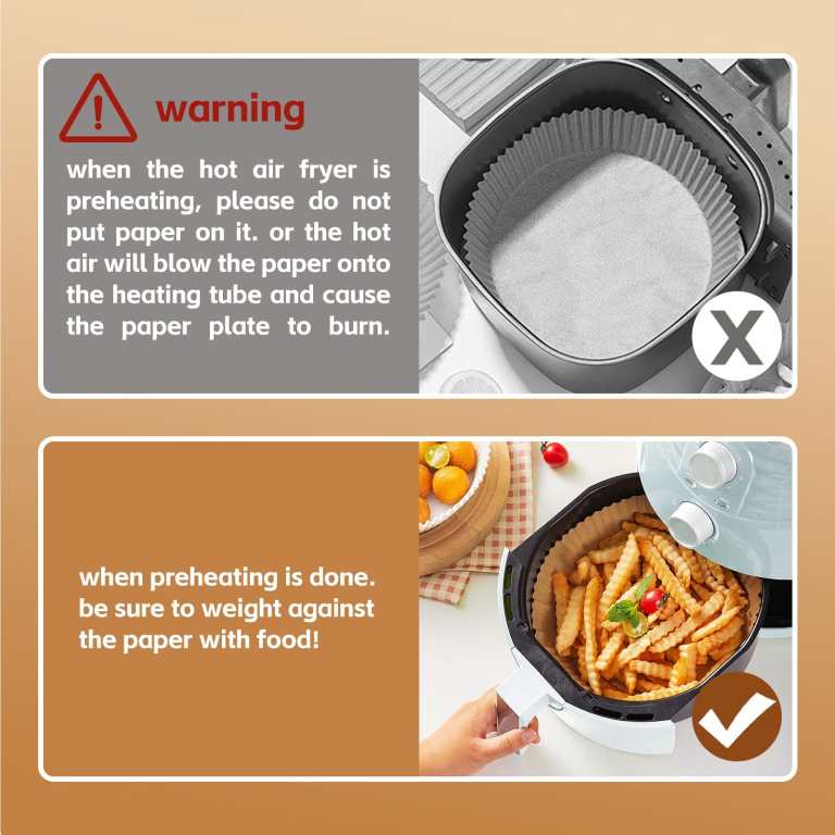 Air fryer paper liner preheating safety warning