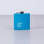 Blue hip flask reading 'I swear this is water'