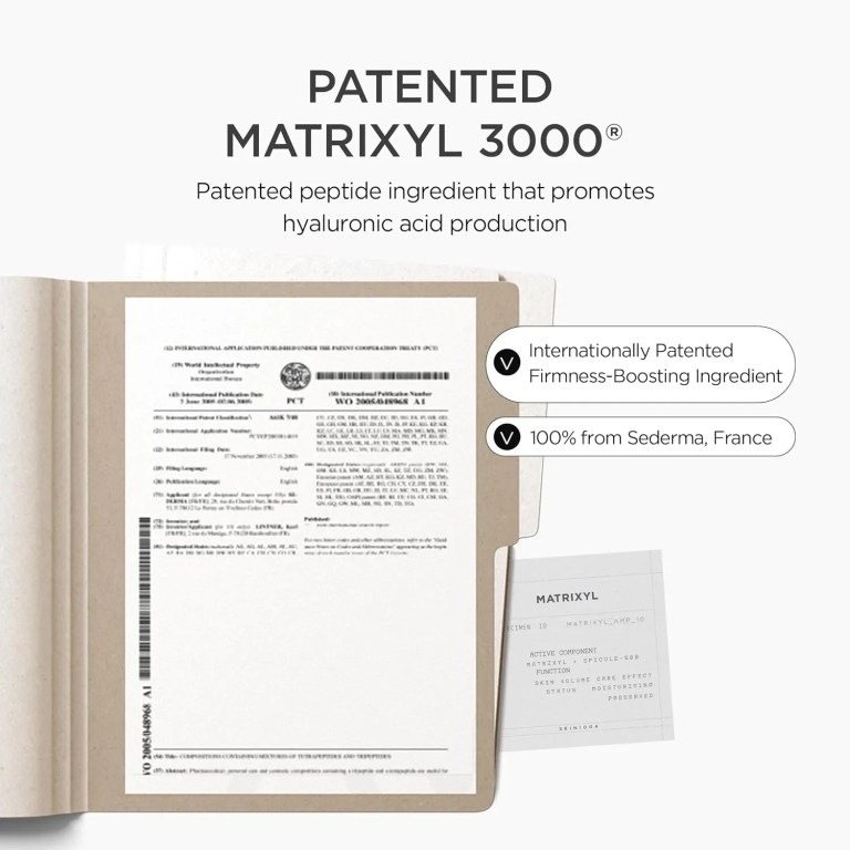 Patented Matrixyl 3000 skincare ingredient document display