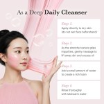 medicube pdrn pink niacinamide whip cleanser 120ml Woman applying pink facial cleanser with instructions
