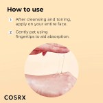 Skincare serum application instructions with clear gel texture