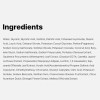 Skincare product ingredients list on white background