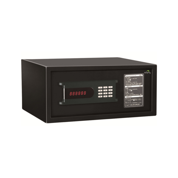 Black electronic safe with digital keypad lock