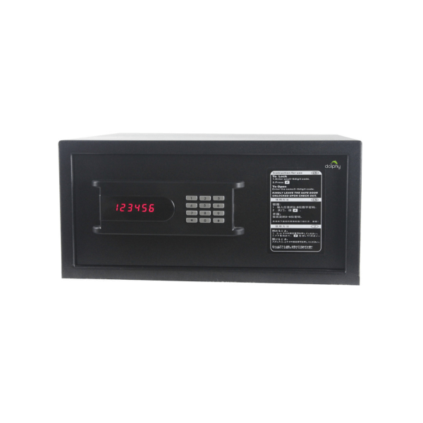 Black electronic hotel safe with digital keypad