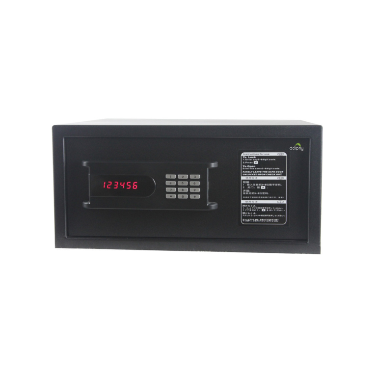 Black electronic hotel safe with digital keypad