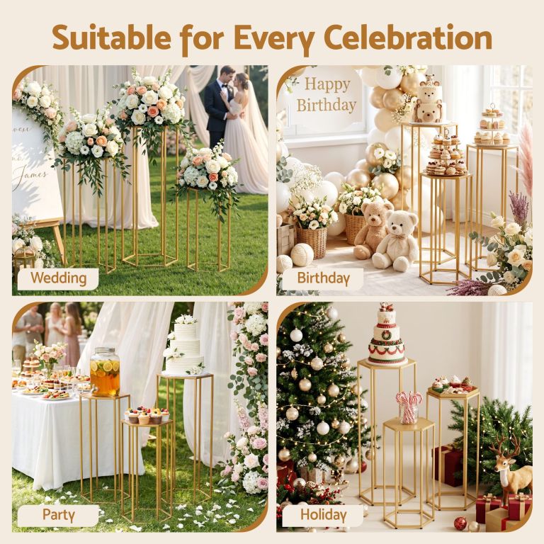 Gold display plinths for weddings, birthdays and holidays