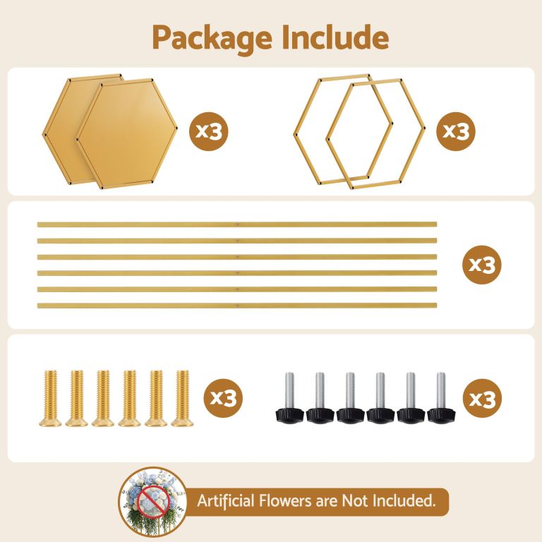 Gold hexagon backdrop stand package contents displayed