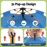 Blue pop-up tent frame with quick setup mechanism