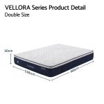 roomsense double mattress , 30cm medium firm hybrid mattress with latex lumbar support for back pain relief , pocket spring mattress double size in a box VELLORA double mattress with dimensions displayed