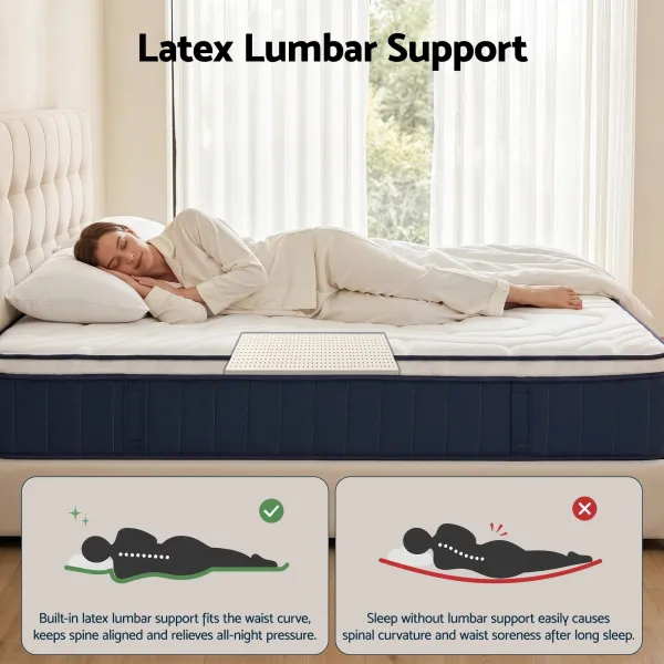 Woman sleeping on mattress with latex lumbar support