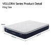 roomsense king mattress , 30cm medium firm hybrid mattress with latex lumbar support for back pain relief , pocket spring mattress king size in a box VELLORA king size mattress with dimensions displayed