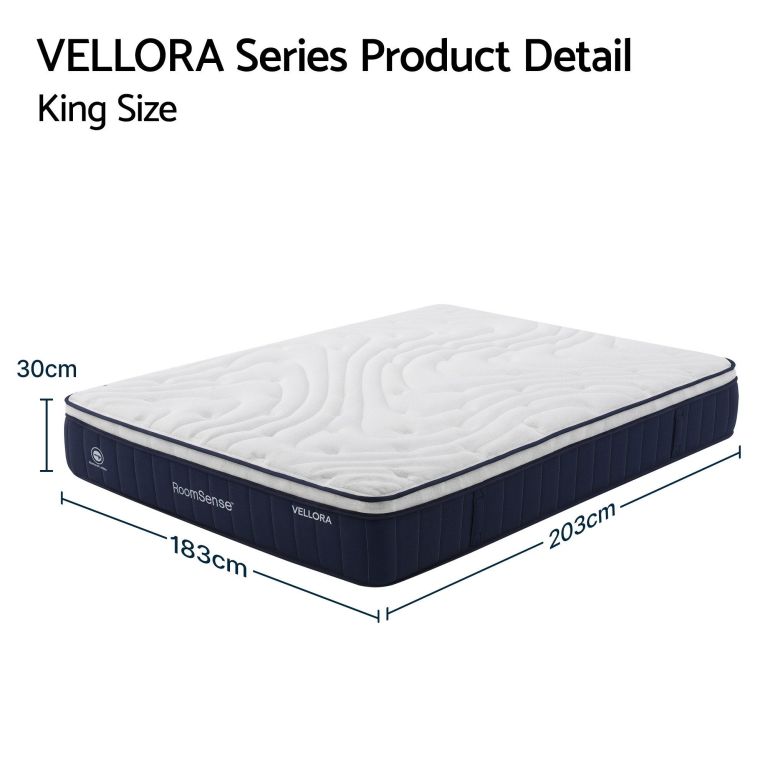 VELLORA king size mattress with dimensions displayed