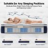 roomsense king single mattress , 30cm medium firm hybrid mattress with latex lumbar support for back pain relief , pocket spring mattress king single size in a box Woman sleeping on supportive mattress with pressure point guide