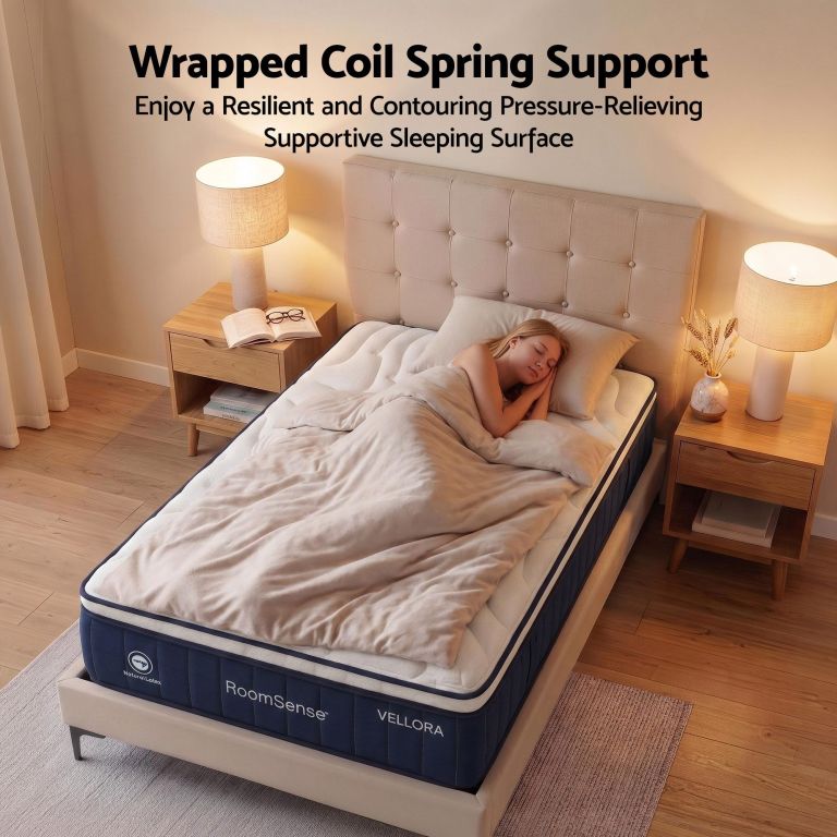 Woman sleeping on wrapped coil spring mattress