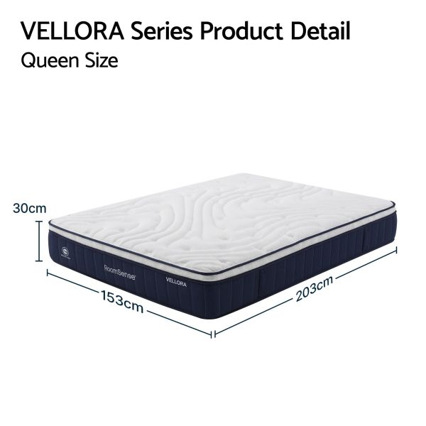 VELLORA queen mattress with dimensions displayed