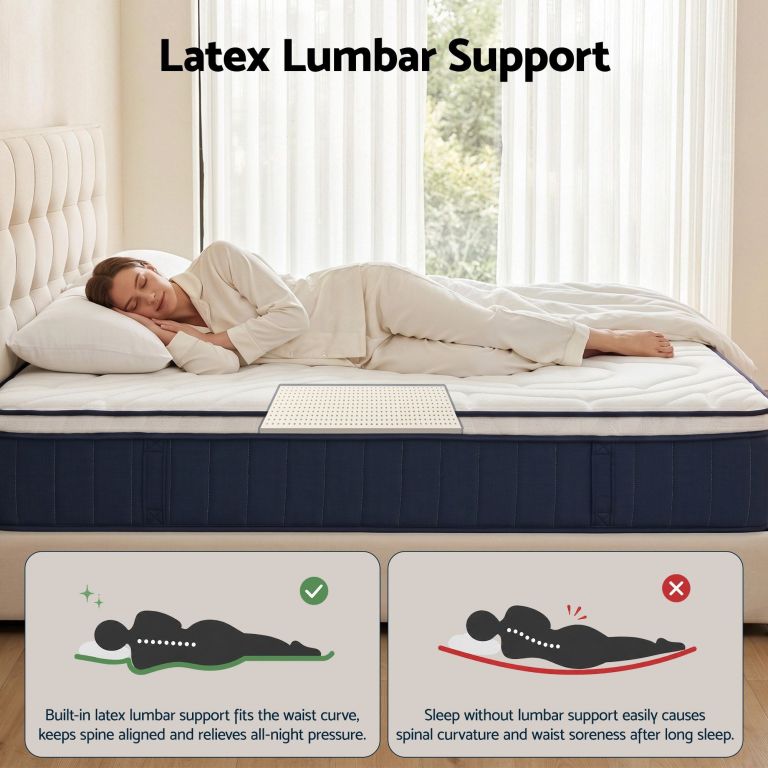 Woman sleeping on mattress with latex lumbar support