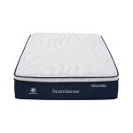 White quilted mattress with blue Vellora base
