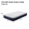 roomsense single mattress , 30cm medium firm hybrid mattress with latex lumbar support for back pain relief , pocket spring mattress single size in a box VELLORA single mattress with dimensions shown