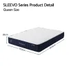 roomsense queen mattress, 26cm orthopedic firm mattress for back pain relief, pocket spring hybrid mattress queen size for home & rental Queen size SLEEVO mattress with dimensions displayed