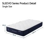 roomsense single mattress, 26cm orthopedic firm mattress for back pain relief, pocket spring hybrid mattress king size for home & rental Single size SLEEVO mattress with dimensions displayed