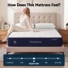 Woman sitting on medium-firm mattress in bedroom