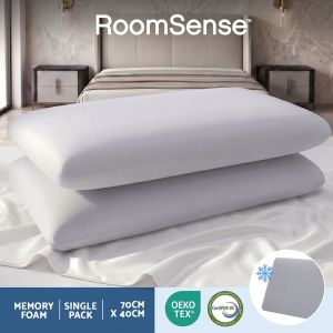 RoomSense memory foam pillow on modern bed