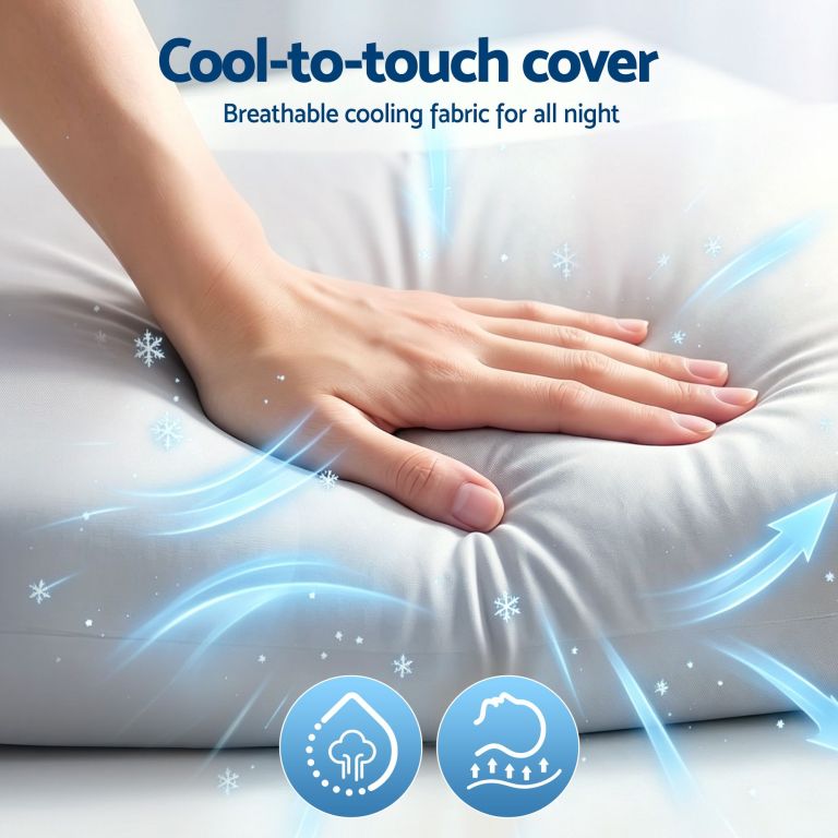 roomsense cooling memory foam pillows for sleeping, anti clumping solid core bed pillows for hot sleepers, supportive side sleeper pillow, washable cover queen size 1 pack, 70x40x10cm Hand pressing cool-to-touch mattress cover