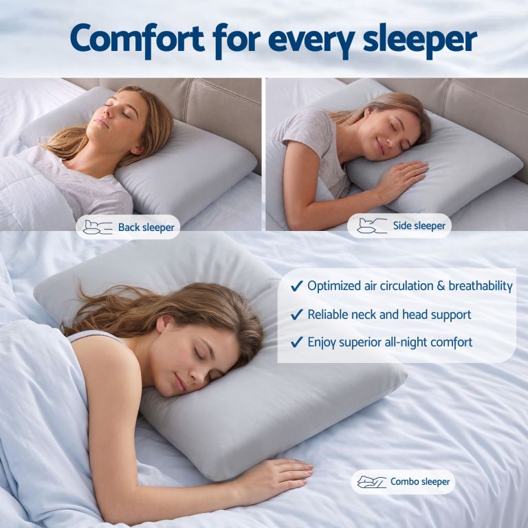 roomsense cooling memory foam pillows for sleeping, anti clumping solid core bed pillows for hot sleepers, supportive side sleeper pillow, washable cover queen size 1 pack, 70x40x10cm Woman sleeping comfortably on supportive pillow