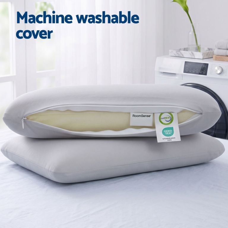 roomsense cooling memory foam pillows for sleeping, anti clumping solid core bed pillows for hot sleepers, supportive side sleeper pillow, washable cover queen size 1 pack, 70x40x10cm Memory foam pillow with machine washable cover