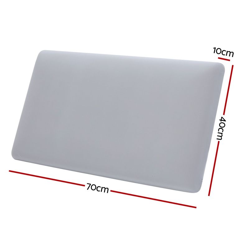 roomsense cooling memory foam pillows for sleeping, anti clumping solid core bed pillows for hot sleepers, supportive side sleeper pillow, washable cover queen size 1 pack, 70x40x10cm White rectangular cushion with dimensions labelled