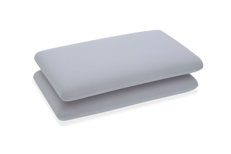 roomsense cooling memory foam pillows for sleeping, anti clumping solid core bed pillows for hot sleepers, supportive side sleeper pillow, washable cover queen size 1 pack, 70x40x10cm Two grey pillows stacked on white background