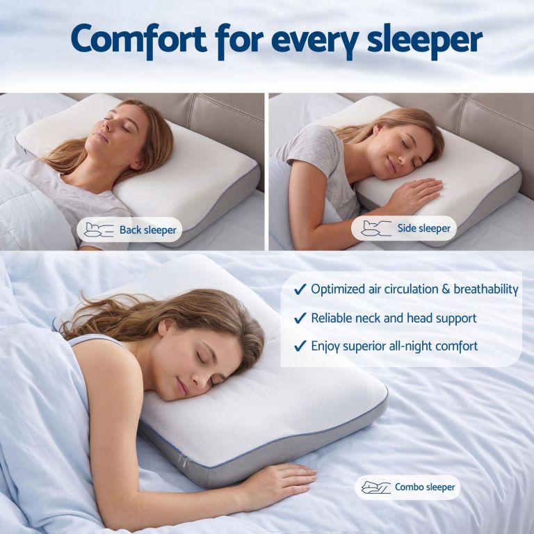 Woman sleeping on ergonomic pillow in different positions